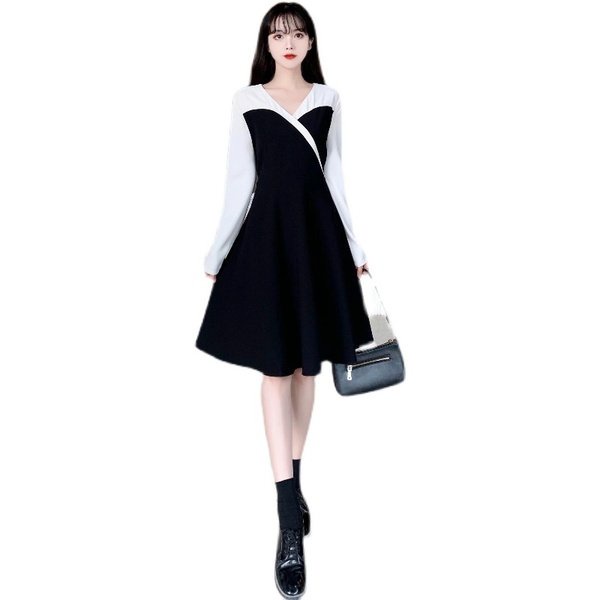 SUXI Đầm ôm Dài Tay Cổ Chữ V Thời Trang Hàn