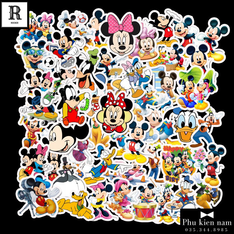 Sticker PVC Hoạt Hình Chuột Mickey Cả bộ 50 hình ST077