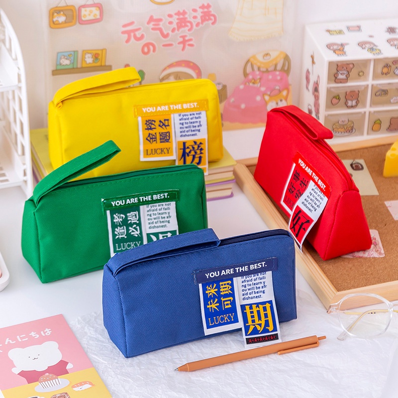 Bóp viết RUIXIANG bằng vải oxford hai lớp sức chứa lớn màu kẹo ngọt dành cho học sinh