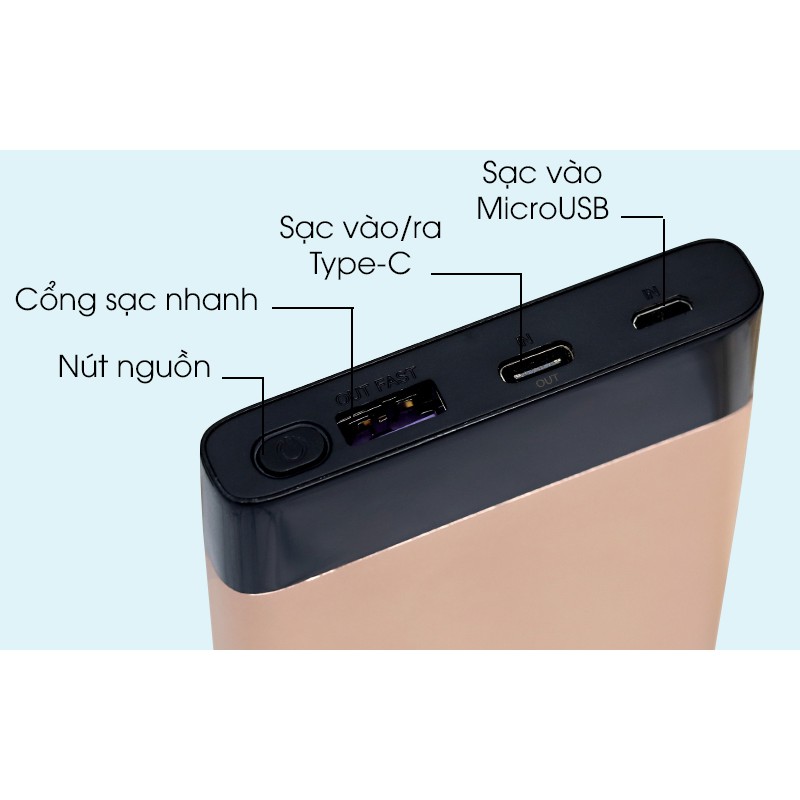 Pin sạc dự phòng Polymer 10.000mAh Type C PD QC3.0 Mbest DS506-WB Gold