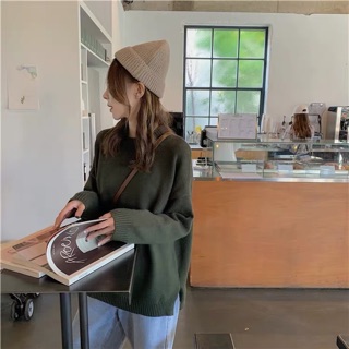 Áo len trơn xẻ tà dáng oversize