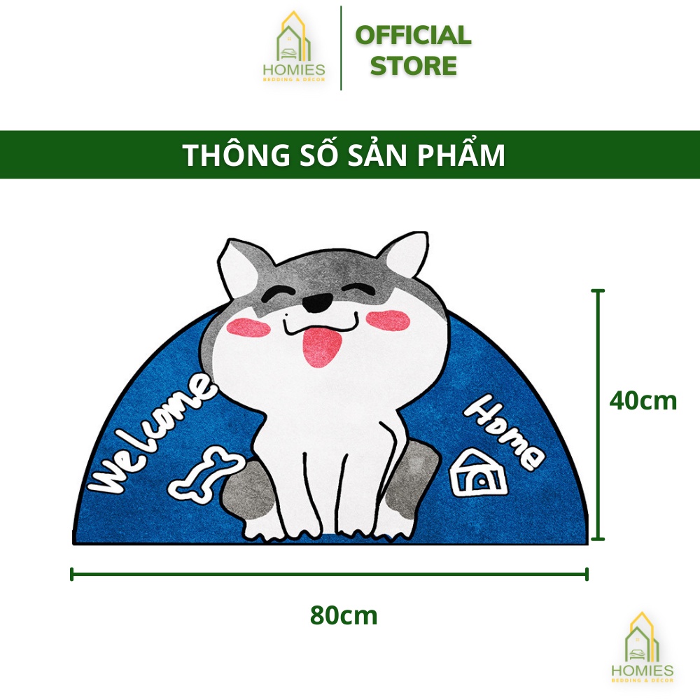 Thảm Chùi Chân Bali Bán Nguyệt HOMIES Bedding &amp; Décor Thấm Nước Tốt - Kích Thước 40cm x 80cm