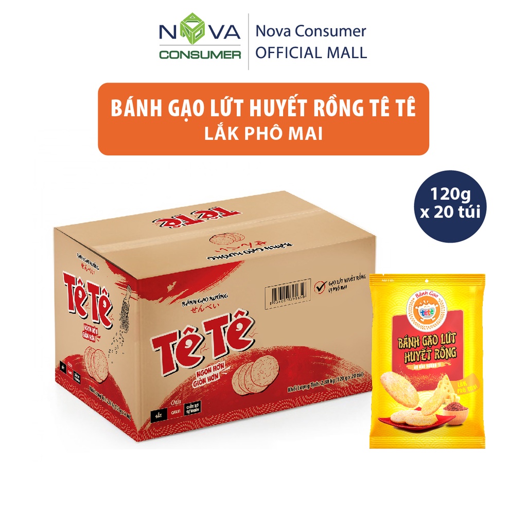 [Thùng 20 túi] Bánh Gạo Lứt Huyết Rồng Tê Tê Lắk Phô Mai 120g x 20 túi