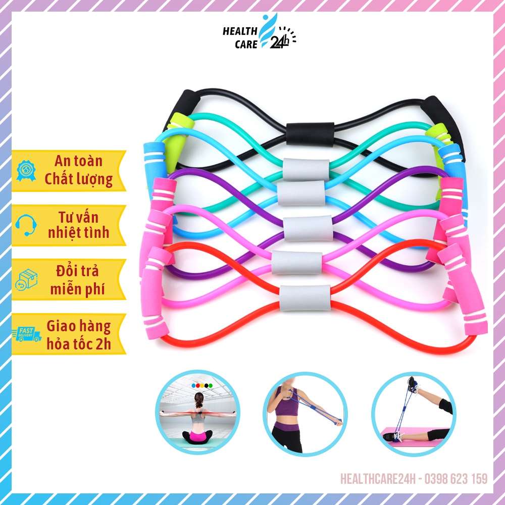 Dây kháng lực đàn hồi cao su vòng số 8 Healthcare24h M113, dây kéo đa năng hỗ trợ tập Gym, Yoga và Pilates tại nhà