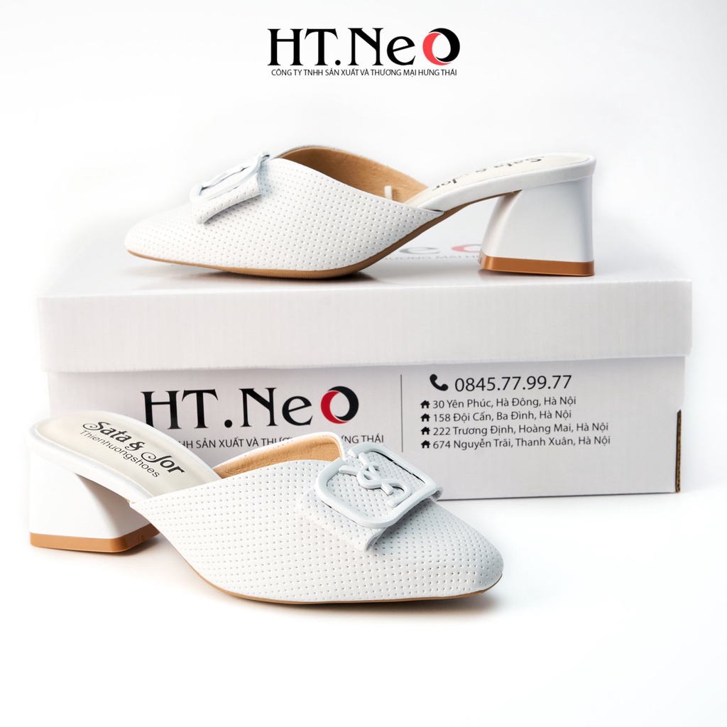 Dép nữ HT.NEO Thiết kế sang chảnh cực tôn dáng quai da đính chữ bắt mắt SDN145