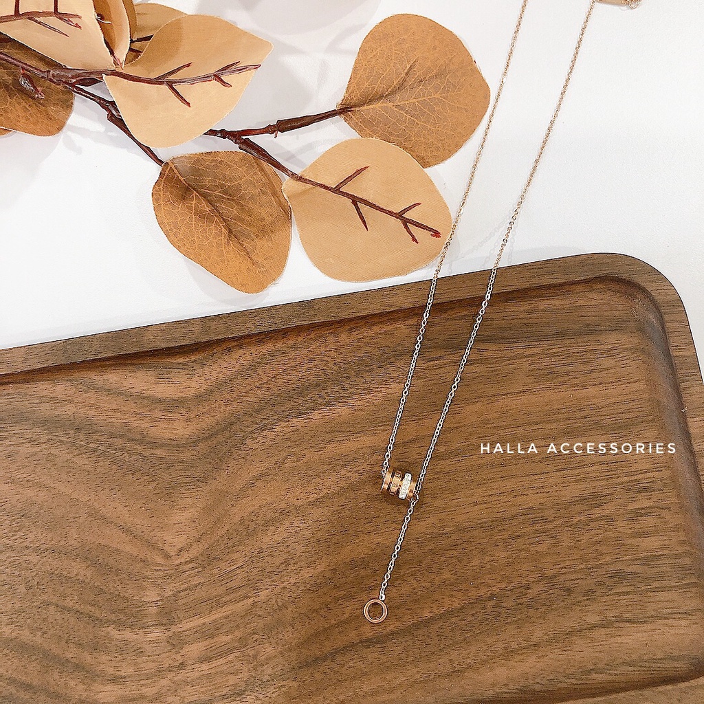 Dây chuyền Vòng cổ Choker TITAN màu Rose Gold  charm necklace mặt hình trụ đính đá HALLA DC107 DC109