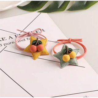 Dây cột tóc ngôi sao len đính cherry nhiều màu