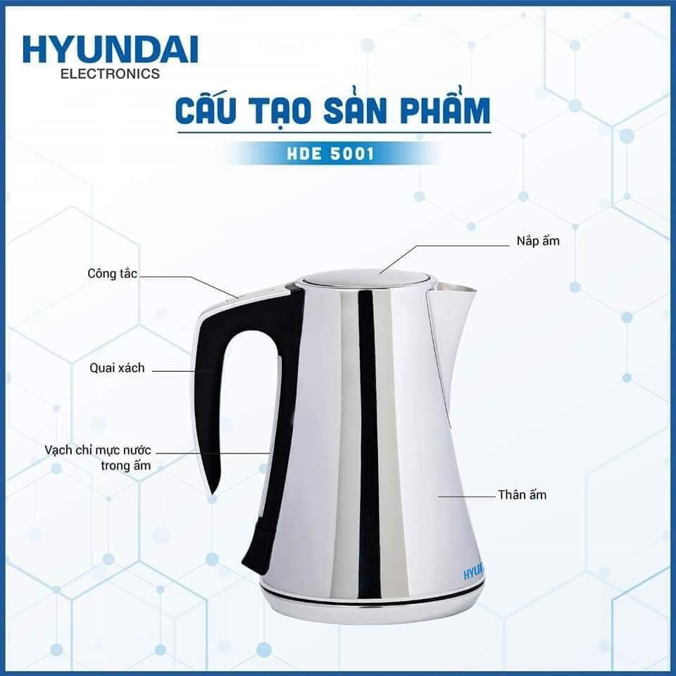 Ấm Siêu Tốc, Ấm Đun Điện Tử HYUNDAI 1.7L HDE 5001S - Đun Nóng Nhanh, Chịu Nhiệt Tốt, Độ Bền Cao, Bảo Hành 12 Tháng