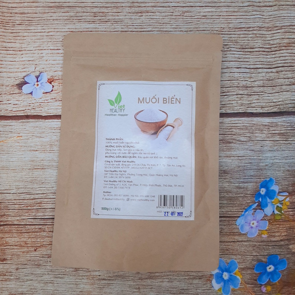 Muối biển sạch tinh khiết Viet Healthy 500gr; Muối biển viethealthy nguyên chất, giàu khoáng chất tự nhiên, không tẩy