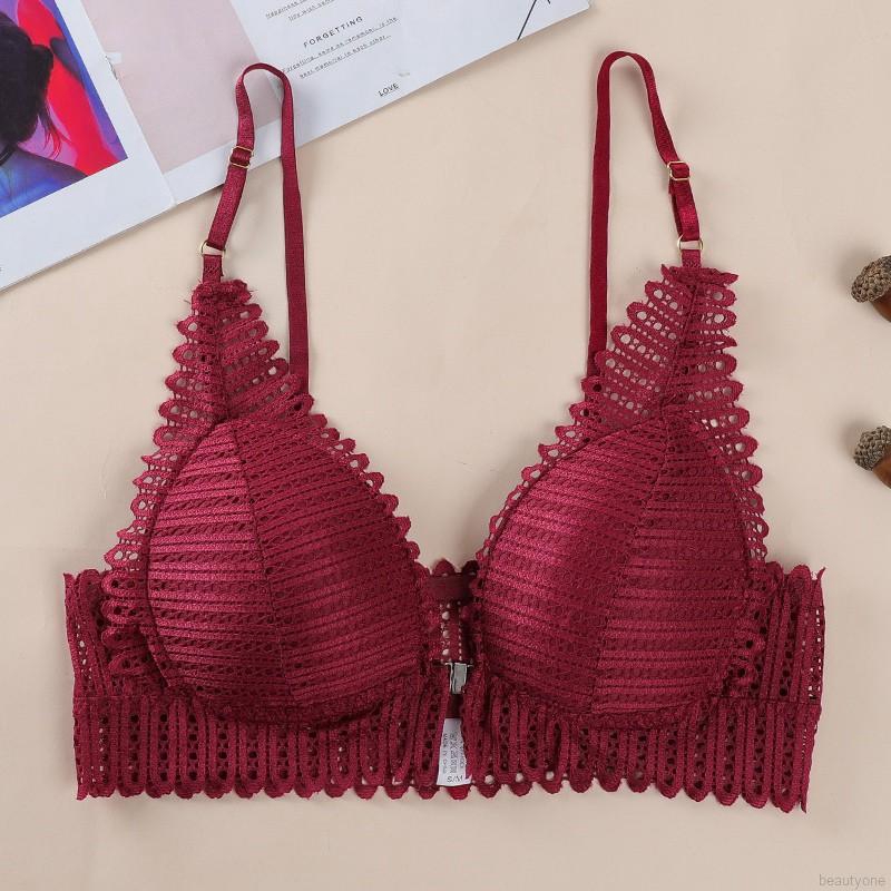 Wireless Front Closure Bras Sexy Lace Push Up Bra Gathered Backless Bralette | BigBuy360 - bigbuy360.vn