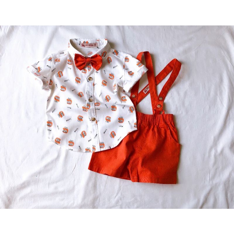 Bộ yếm bé trai đầy tháng thôi nôi họa tiết hoạt hình 5-12kg