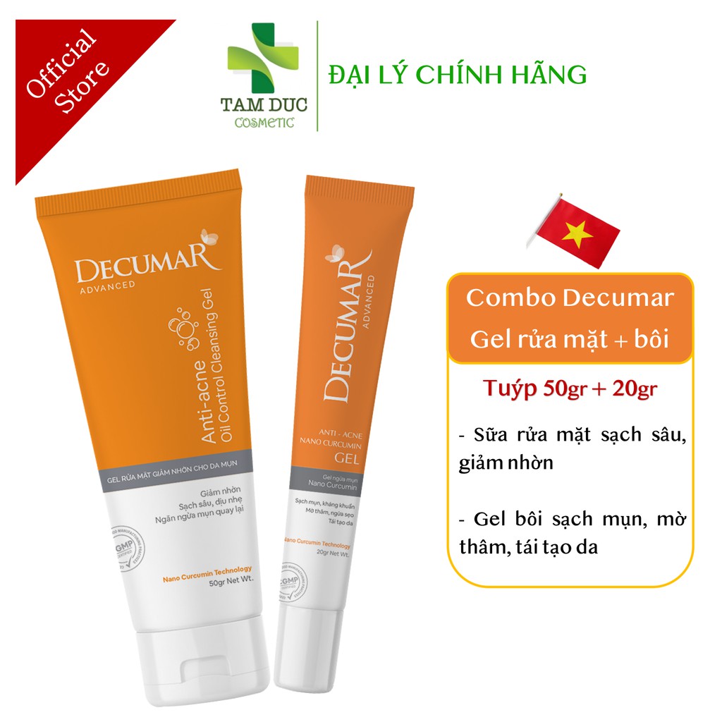 [NEW] Combo ngừa mụn DECUMAR ADVANCED [Gel rửa mặt kiềm nhờn, gel bôi mụn] (Decuma, advance)