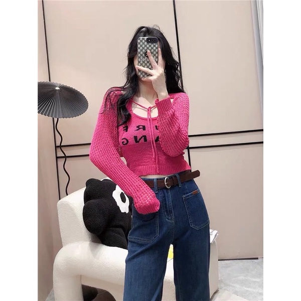 Set áo len dệt kim gồm yếm & choàng lưới SURFGANG