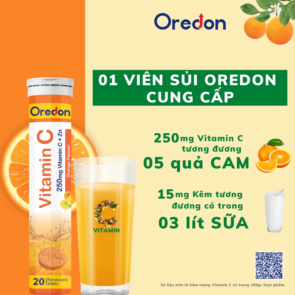 Tuýp sủi tăng đề kháng OREDON VITAMIN C 250mg  - Bổ sung vitamin C và Kẽm