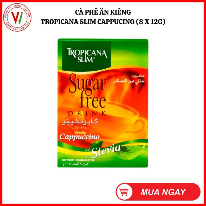 [Giá Sock] Cà phê ăn kiêng không đường chiết xuất từ lá cỏ ngọt Tropicana Slim Capuccino 96g (8 x 12g)