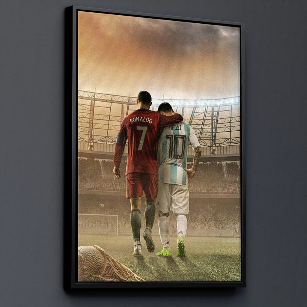 TRANH CANVAS CẦU THỦ BÓNG ĐÁ treo tường in theo yêu cầu - Lionel Messi M10 và Cristiano Ronaldo CR7 3