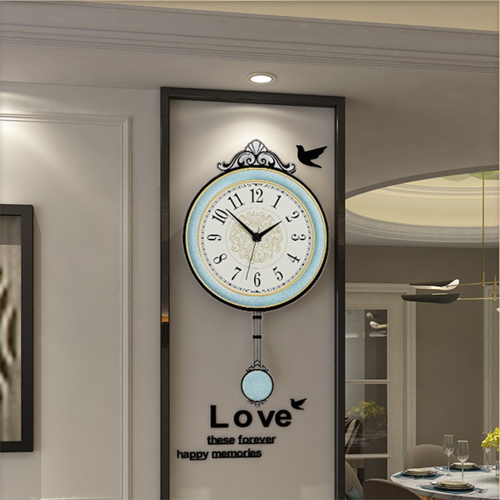 Đồng hồ quả lắc treo tường viền đá xanh độc lạ trang trí phòng khách - Đồng hồ treo tường đẹp decor 