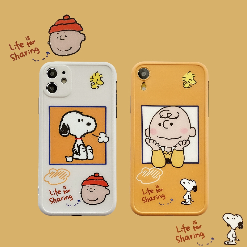 Ốp điện thoại mềm màu trắng vàng hình Snoopy Charlie cho Iphone 11 Pro MAX i7 i8 Plus XR XS MAX