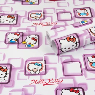 Giấy dán tường kitty ô vuông 3d có keo 10m x45cm