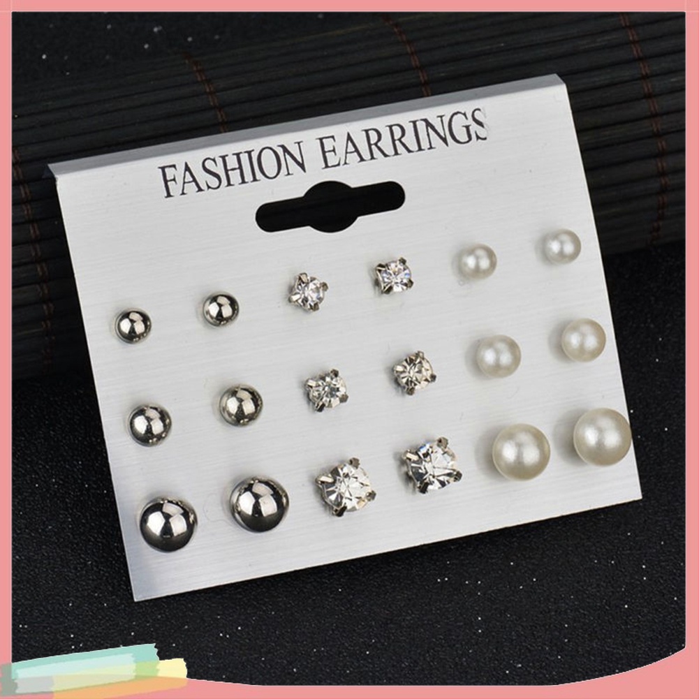 Bộ 9 Đôi Khuyên Tai Đính Đá Và Ngọc Trai Giả Thời Trang