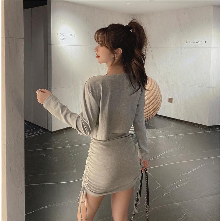 Bộ Áo Cardigan Dài Tay Phối Dây Rút + Chân Váy Ngắn Xinh Xắn Dành Cho Nữ