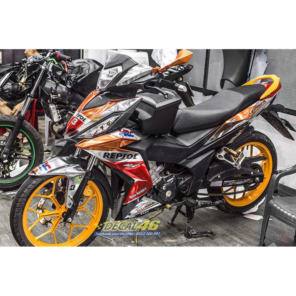 Tem xe Winner 150 thiết kế Repsol chrome cam đen