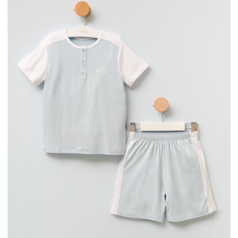 Bộ Quần Áo Cộc Cao cấp Nous Màu Xanh Nhạt Bé Trai - Chất Liệu Nu Doux Mềm Nhẹ (Size Từ 2-6Y)