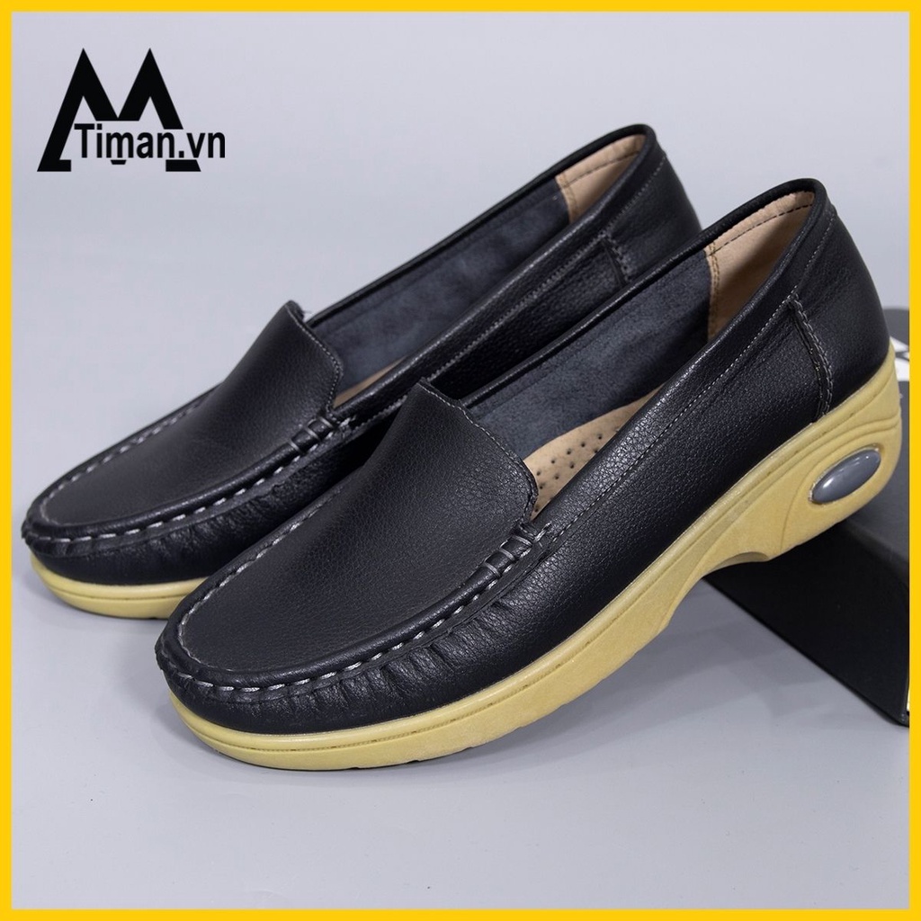 Giày lười nữ chất liệu da vải slip on kiểu mọi đế cao màu trắng độn đế bảo hành 1 năm GD28 TIMAN