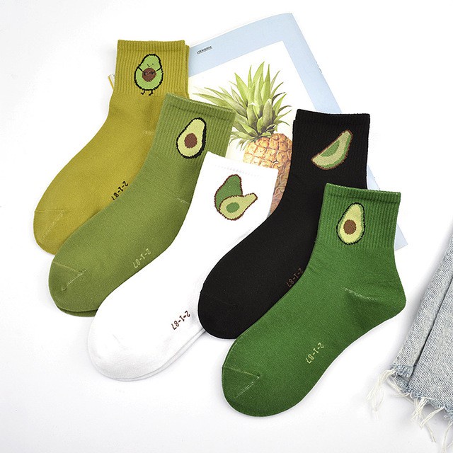 Vớ Thể Thao In Hình Trái Bơ Màu Xanh Lá Dạ Quang Kiểu Hàn Quốc Cho Nam Và Nữ