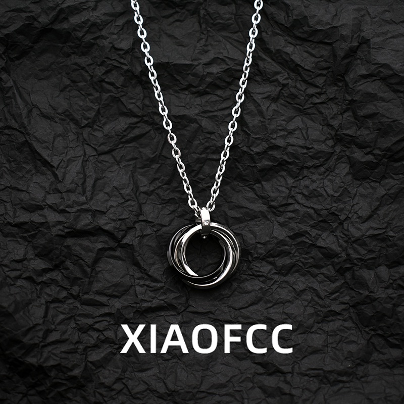 Vòng cổ Thép Titan Ba Nhẫn Phong Cách hip hop Đơn Giản Cho Nam Và Nữ