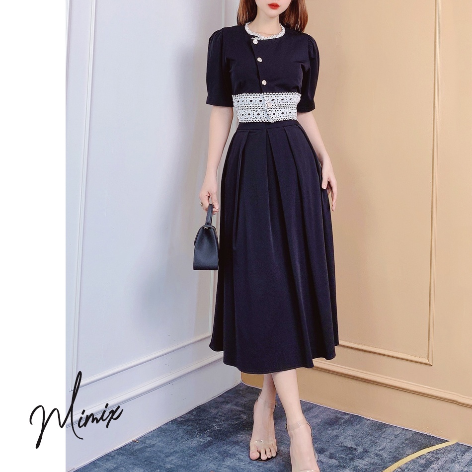 Set áo phối ren kèm chân váy midi xếp ly MIMIX CH8220