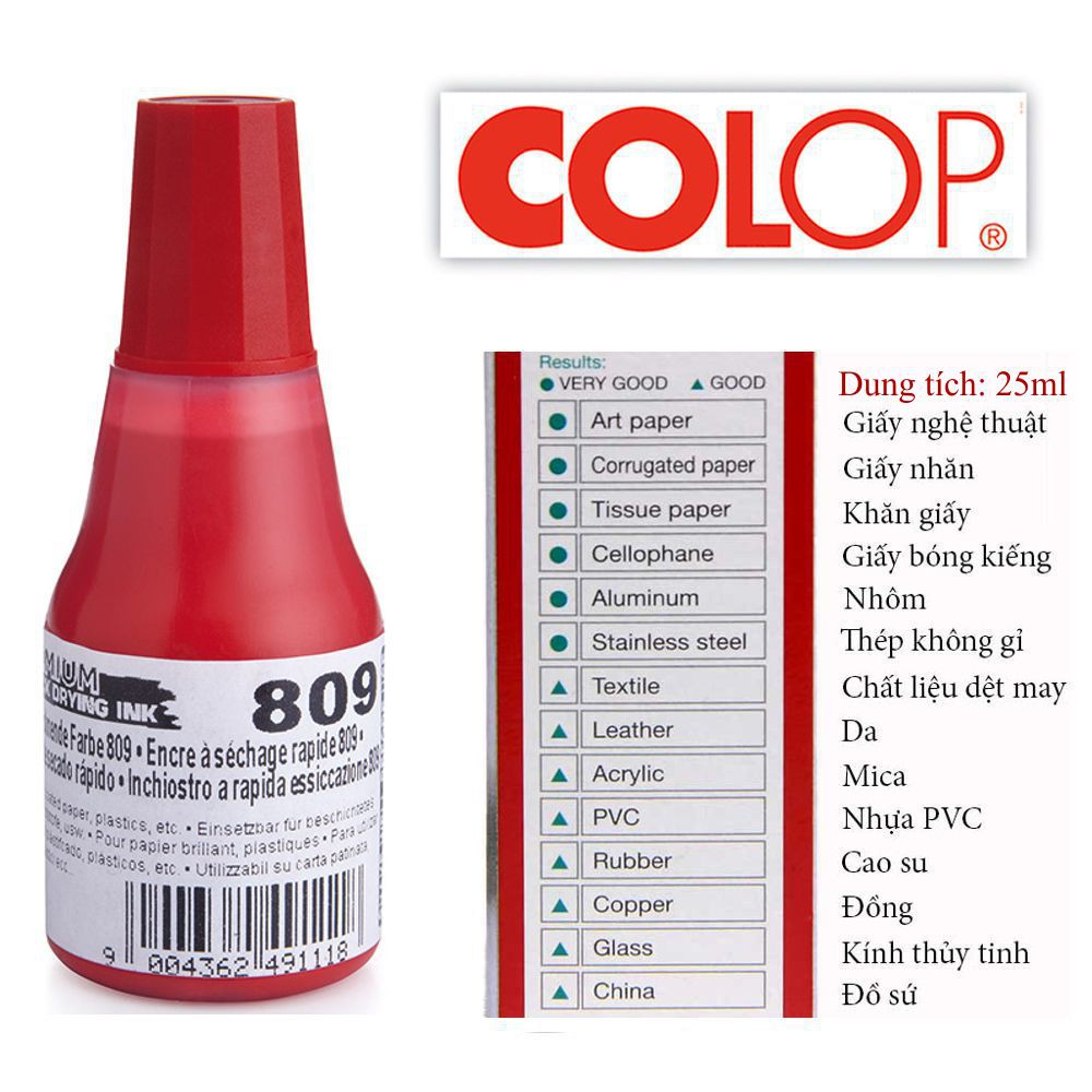 Mực dấu đặc biệt khô nhanh, bám chắc trên mọi chất liệu-COLOP 809