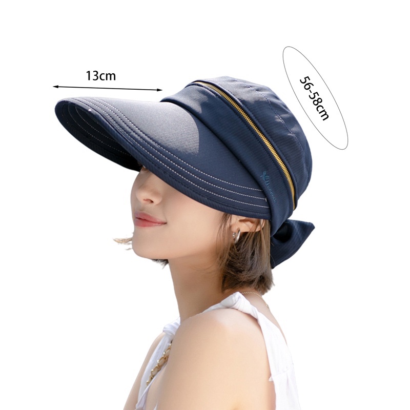 Mũ Lưỡi Trai Hở Chóp Chống Nắng Vành Rộng Chống Tia UV Có Khóa Kéo Gấp Gọn Thời Trang Đi Biển Mùa Hè Cho Nữ