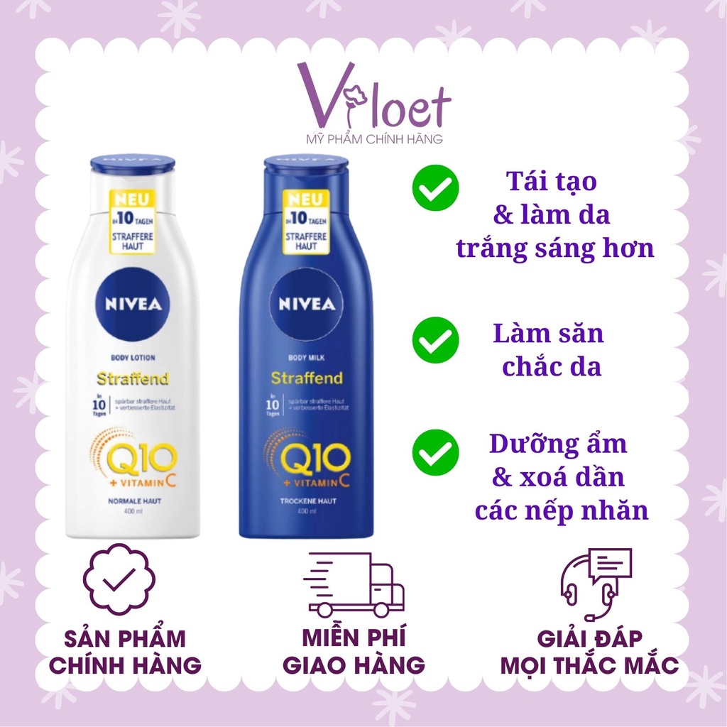 Dưỡng thể trắng da Nivea Q10 Hautstraffende nội địa Đức cấp ẩm chăm sóc da - Shop Viloet