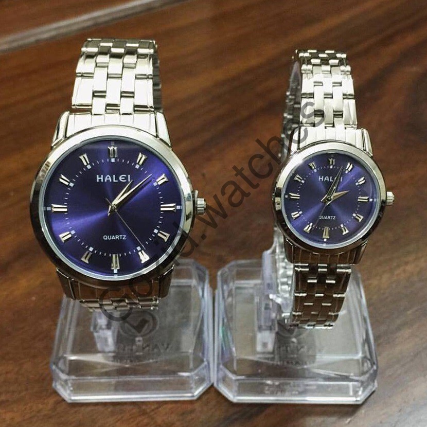 Đồng hồ đôi HALEI 502 dây kim loại mặt tím thủy chung thích hợp cho cặp đôi -Gozid.watches