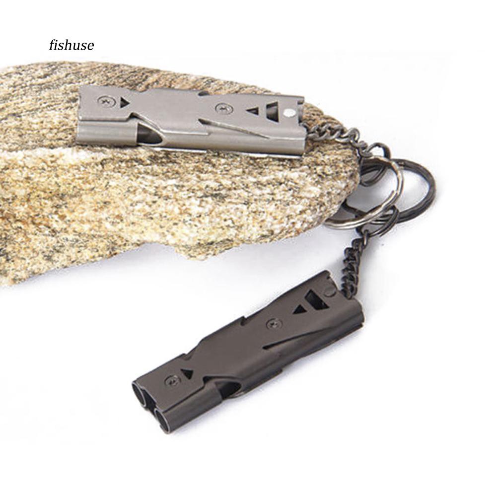 Còi cứu hộ kép bằng thép không gỉ dùng trong trường hợp khẩn cấp có móc khóa tiện lợi