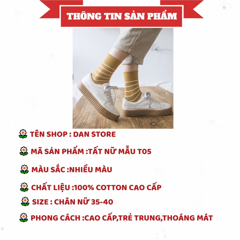 Tất nữ  TẶNG QUÀTất Nữ Kẻ Cổ Cao Phong Cách Vintage Hàn Quốc ,chất Cotton mềm mại mã T05