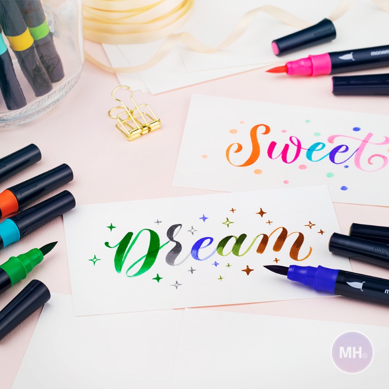 Monami Color twin brush pen Set / 6 Color / Calligraphy pen set