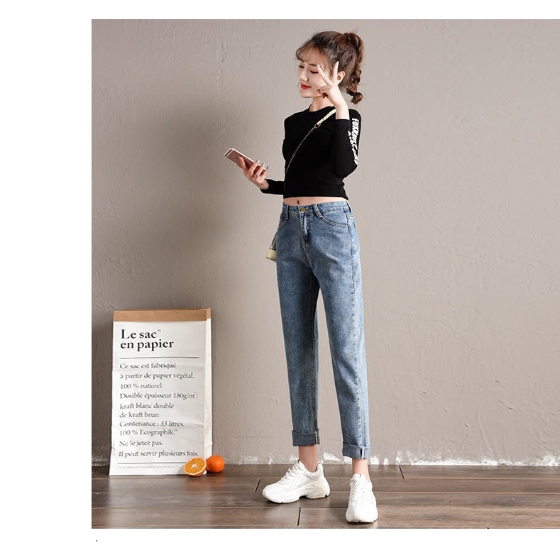 Q6003 - Quần baggy jean lưng cao nữ hàng nhập