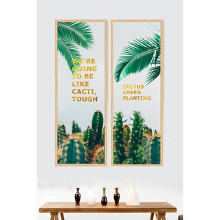 Tranh treo tường canvas cây xương rồng phối chữ hiện đại - kích thước 30 x 85 cm - I413205