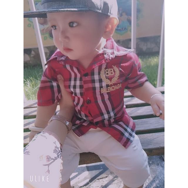 Bộ sơ mi bé trai cộc tay họa tiết kẻ BBRR sành điệu cho bé từ 1-8T