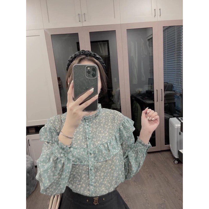[Mã WASTUP giảm 10% tối đa 30K đơn 99K] ⚡️VOAN TƠ⚡️Áo sơ mi bèo voan tơ màu xanh hoa nhí | BigBuy360 - bigbuy360.vn