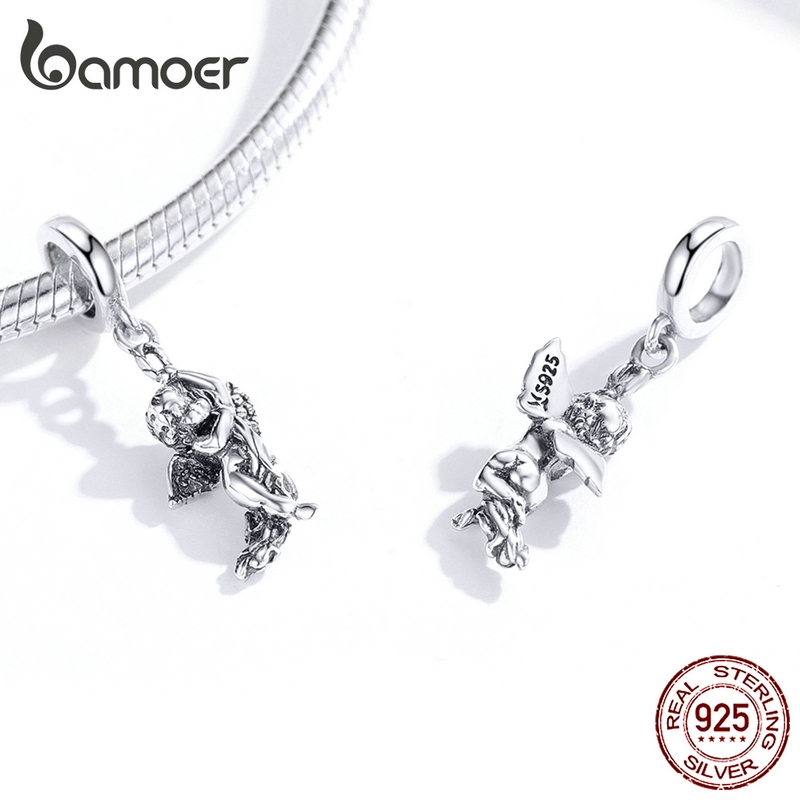 Mặt phụ kiện trang sức BAMOER bạc 925 hình thần cupid tình yêu phong cách đơn giản thời trang