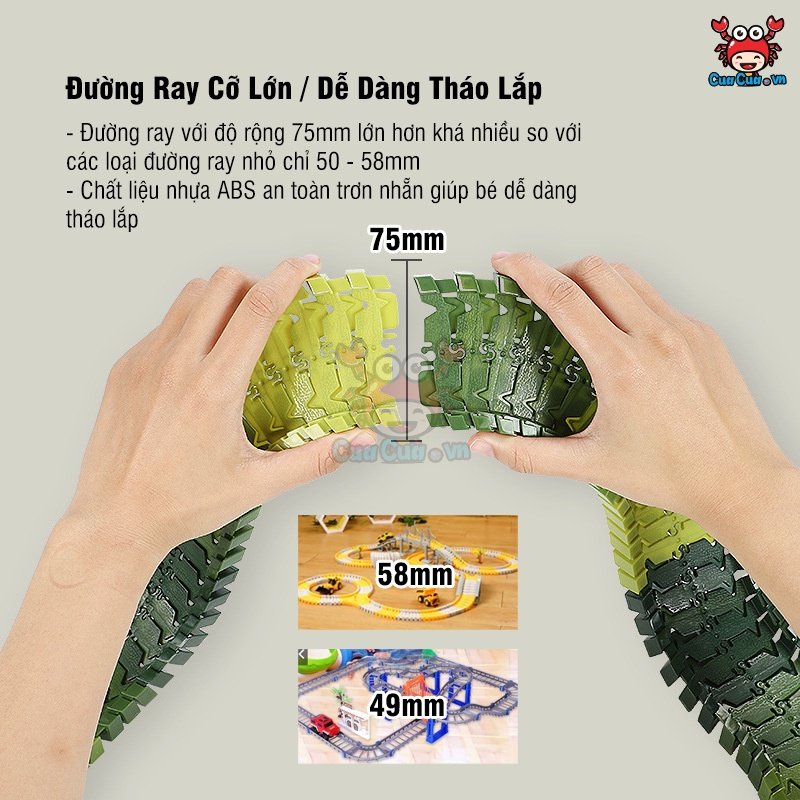 Đường Đua Ô tô đồ chơi khủng long 168 chi tiết cho bé lắp ráp đường đua thông minh, xe đồ chơi cho bé trai