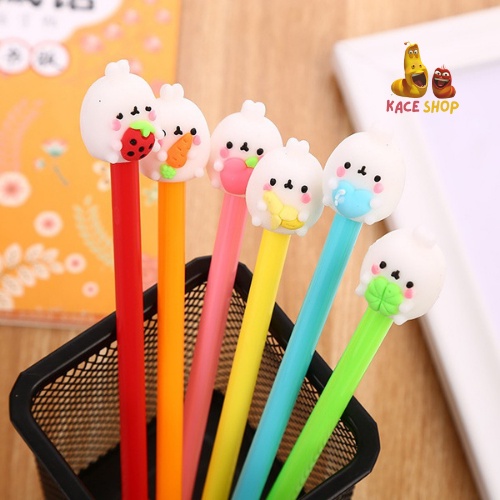 Bút kim nước đầu thỏ Molang cute siêu đáng yêu - Bút bi bằng silicon mềm tương đối gắn trên nắp bút đẹp mắt - LarvaStore