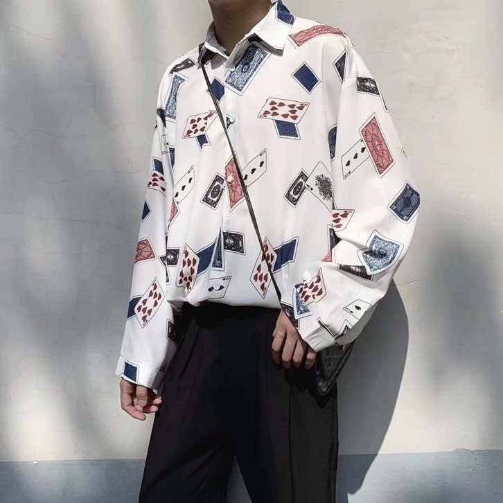 Unique fashion style long sleeve Poker card shirt for men