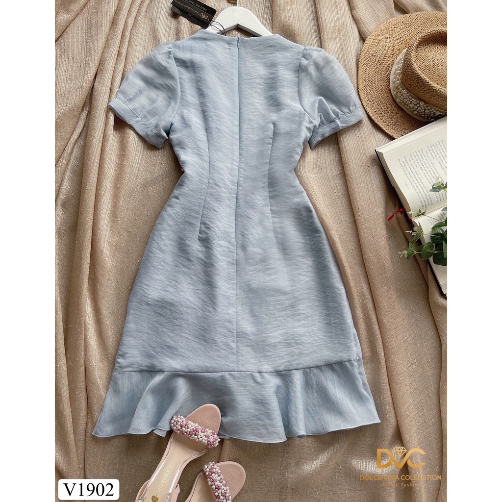 Váy xanh xòe eo đính ngọc V1902  - Đẹp Shop DVC (Kèm ảnh thật trải sàn do shop tự chụp) | BigBuy360 - bigbuy360.vn