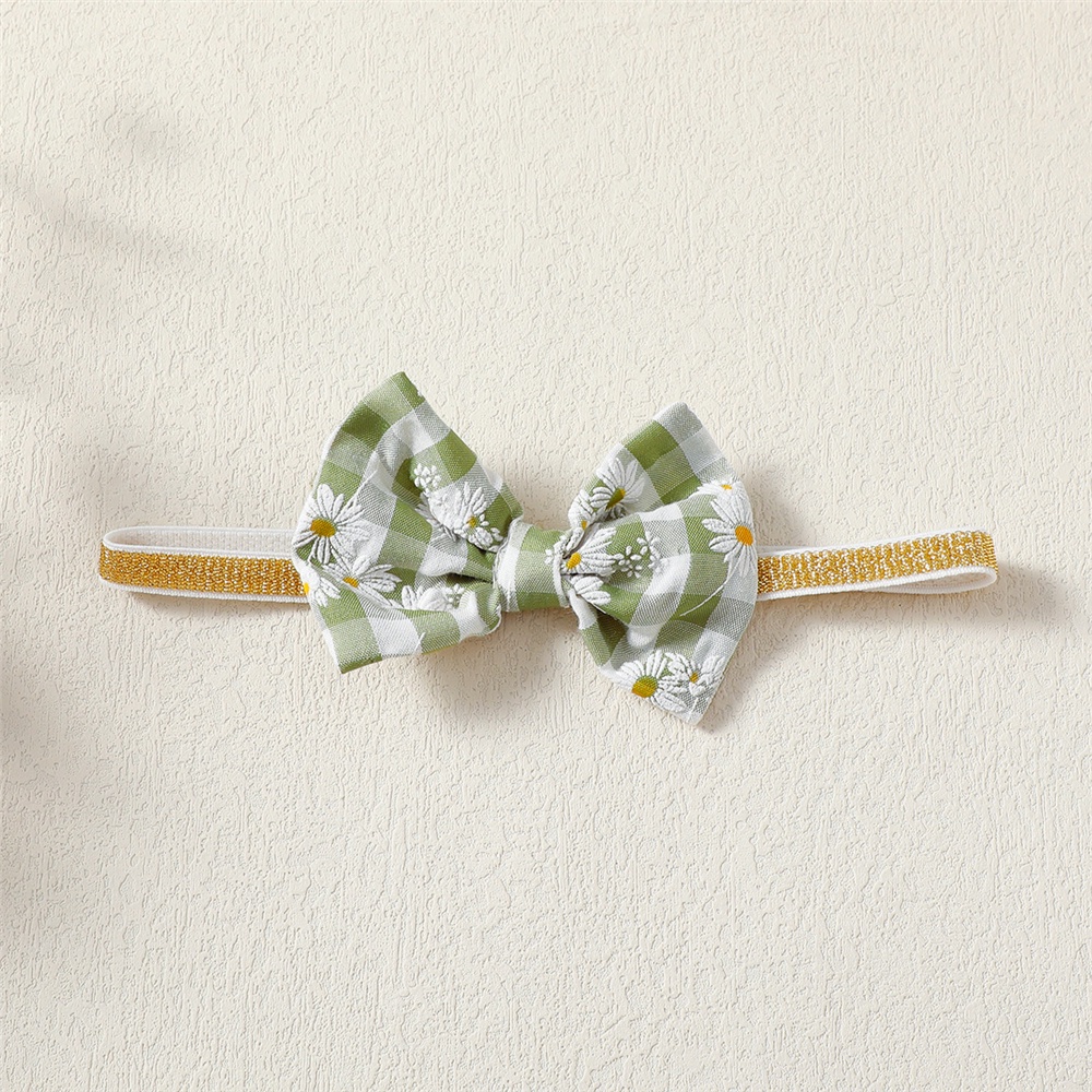 Áo liền quần MIKRDOO tay cánh tiên in họa tiết caro kèm băng đô cài tóc xinh xắn cho bé gái 0-18 tháng tuổi