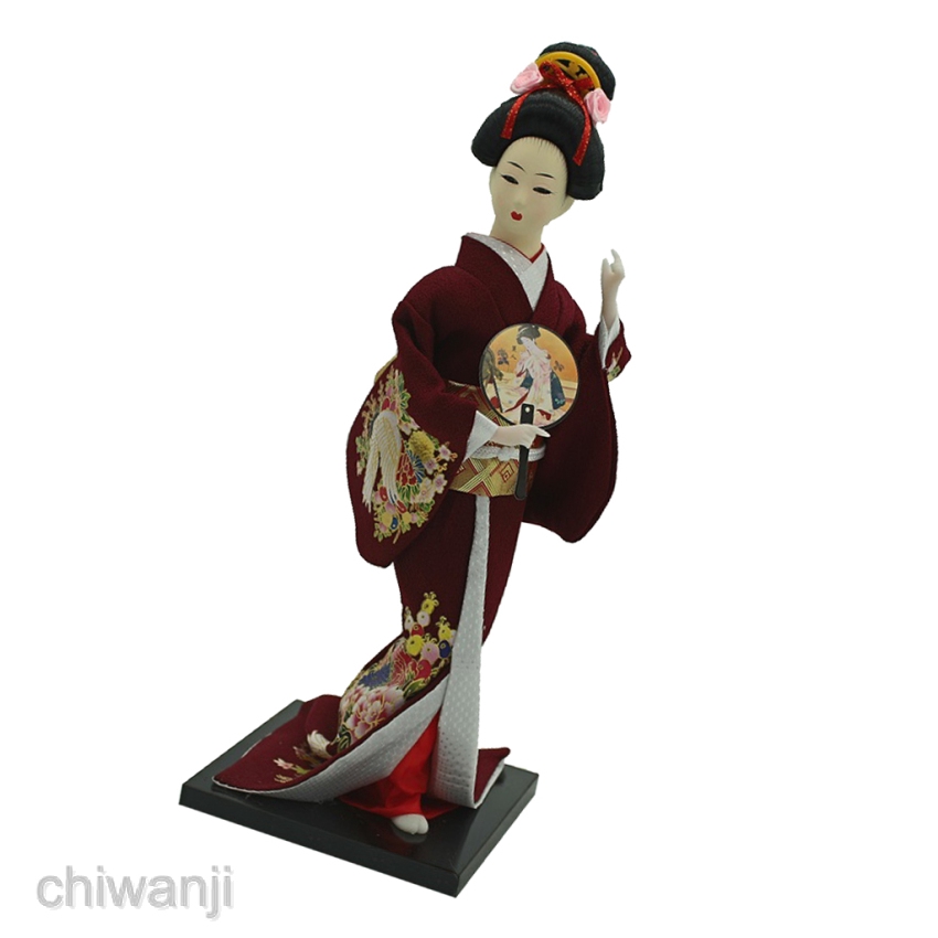 Búp bê Nhật Bản Geisha mặc Kimono màu đỏ rượu 1/6 độc đáo