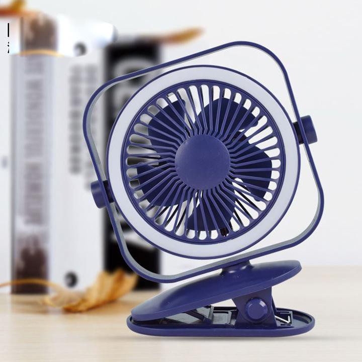 Quạt Mini Tích Điện Kẹp Xe Đẩy, Nôi, Bàn, Ghế Hình Vuông Cực Mát